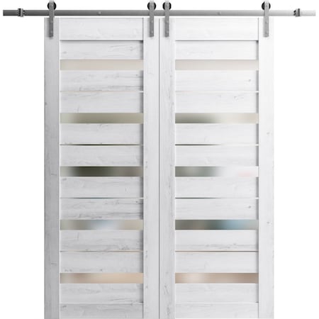 Sartodoors Sliding Closet Barn Bypass Doors 84 x 96in, Quadro 4113 Matte Black Frosted Glass, Sturdy 8ft Rails QUADRO4113BBB-BLK-8496